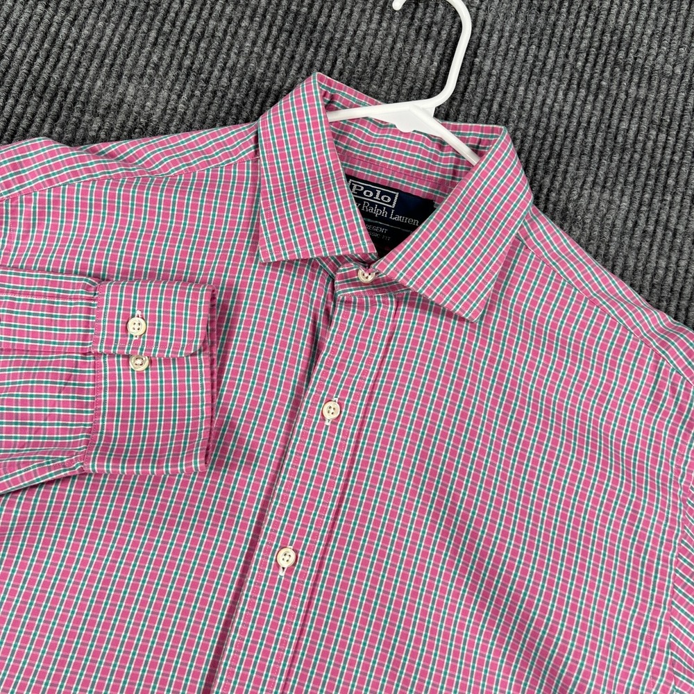 Polo Ralph Lauren Shirt Mens 16.5 Pink Check Long Sleeve Button Up Regent Fit